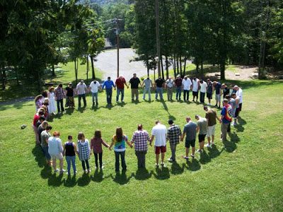 group standing outside at english mountain in large circle