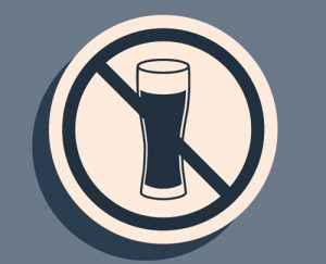 image of no alcohol sign in blue and gray - alcohol awareness month