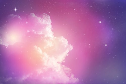 bright pink and purple sky with stars and pink clouds - pink cloud syndrome